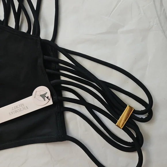 NWT Victoria Secret Black Strappy Bikini Set Top Size M Bottoms size S - Picture 12 of 17